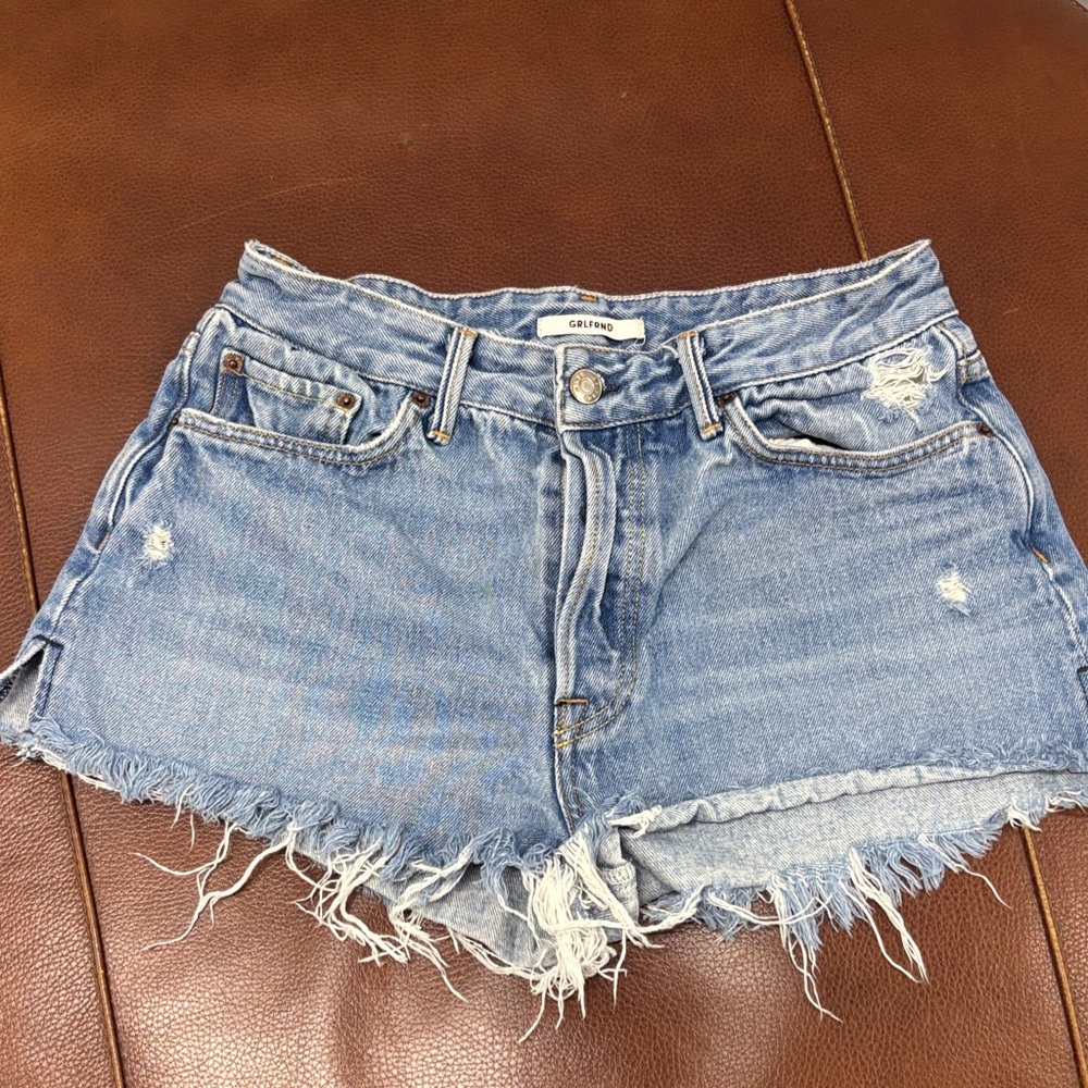 GRLFRND Blue Distressed Jean Shorts